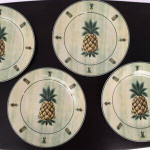 I. Godinger & Co. Pineapple 7.5 Inch Dessert Plates Set of 4 Green & yellow